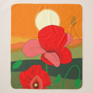 Poppy meadow at sunset sherpa blanket
