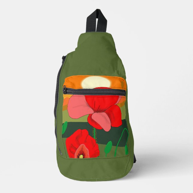 Poppy meadow at sunset   sling bag (Front)