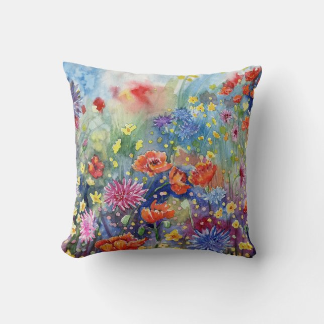 "Poppy Meadow" Throw Pillow (Front)