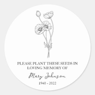Poppy Memorial Funeral Seed Packet Classic Round Sticker