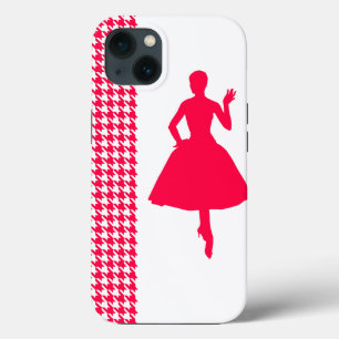 Poppy Modern Houndstooth with Fashion Silhouette iPhone 13 Case