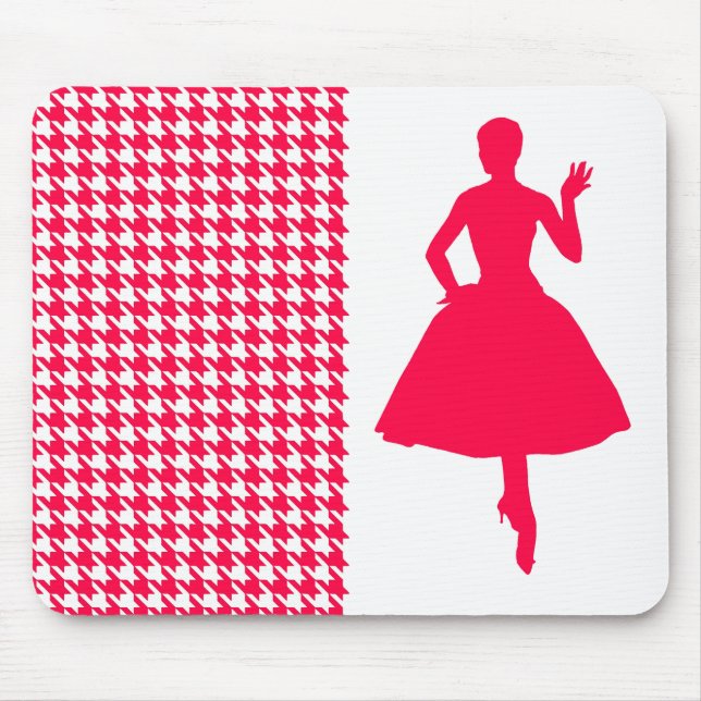 Poppy Modern Houndstooth with fashion Silhouette Mouse Pad (Front)