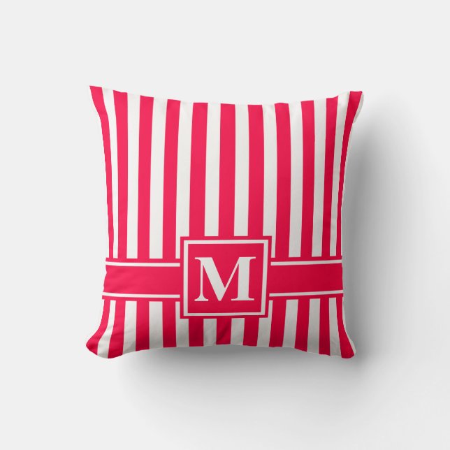 Poppy Modern Stripe with Monogram Cushion (Front)