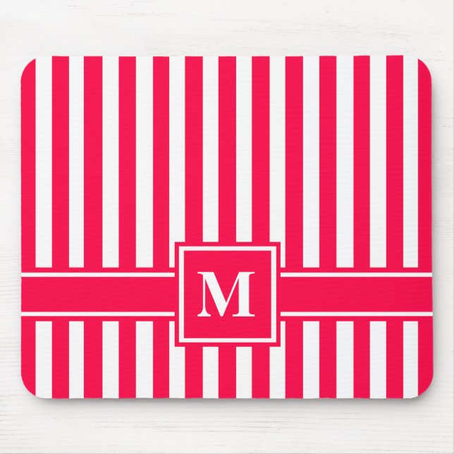 Poppy Modern Stripe with Monogram Mouse Pad (Front)