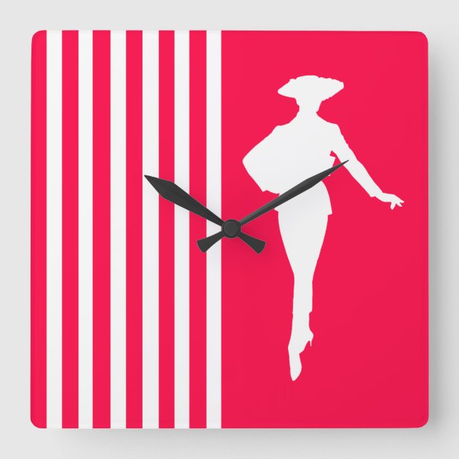 Poppy Modern Stripes with Fashion Silhouette Square Wall Clock (Front)