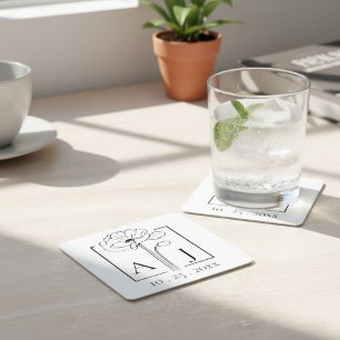 Poppy Monogram Square Paper Coaster