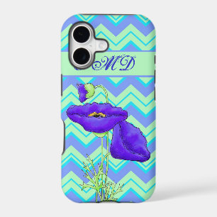 Poppy Monogram Turquoise & Green Chevron ZizZag