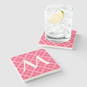 Poppy Moroccan Damask with Monogram Stone Coaster