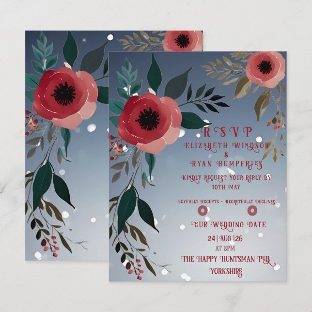 Poppy of Love" Wedding Invitation Collection (Front/Back)