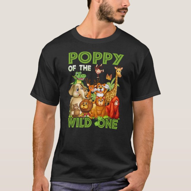 Poppy Of The Wild One Birthday Animal Safari Jungl T-Shirt (Front)