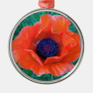 POPPY Oriental Red Orange --- Metal Ornament