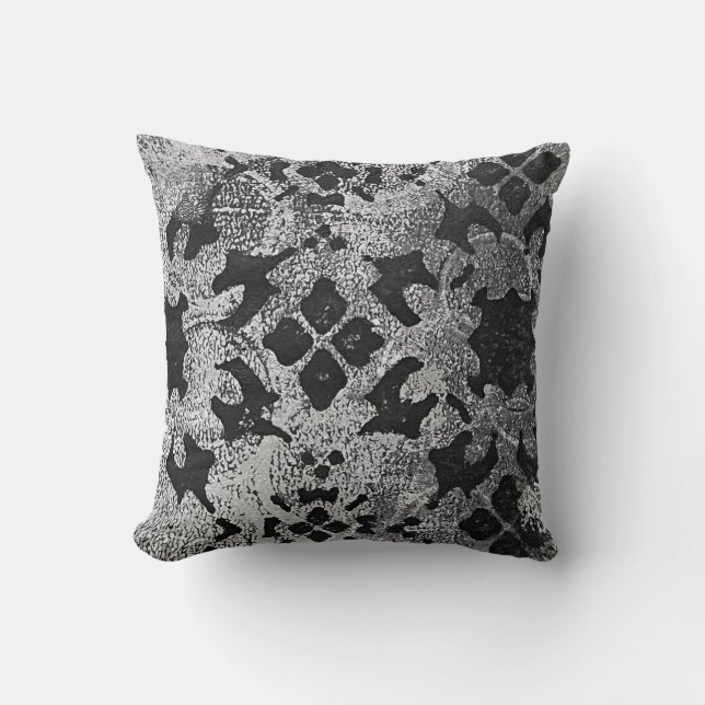 Poppy Painting Throw Pillow in Black and Grey (Front)
