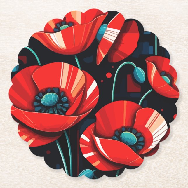Poppy Papaver flowers Paper Coaster (Front)