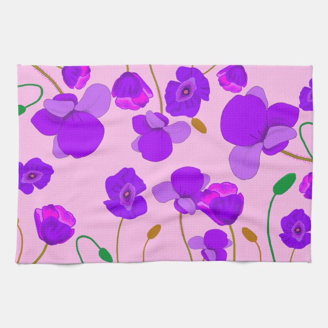Poppy (Papaver somniferum) Lilac   Tea Towel (Horizontal)