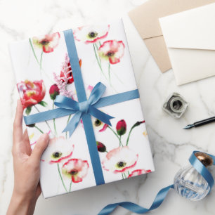 Poppy Pattern On White Wrapping Paper
