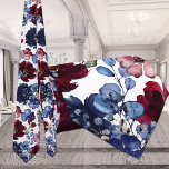 Poppy & Peony Red White & Blue Wedding Tie<br><div class="desc">A waercolor-painted red,  white & blue,  burgundy navy wedding neck tie featuring navy blue and burgundy poppies and peonies against a pure white background.</div>