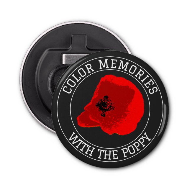 Poppy – Personalised Top & Bottom Text on Black Bottle Opener (Front)