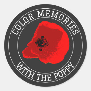 Poppy – Personalized Top & Bottom Text on Black Classic Round Sticker