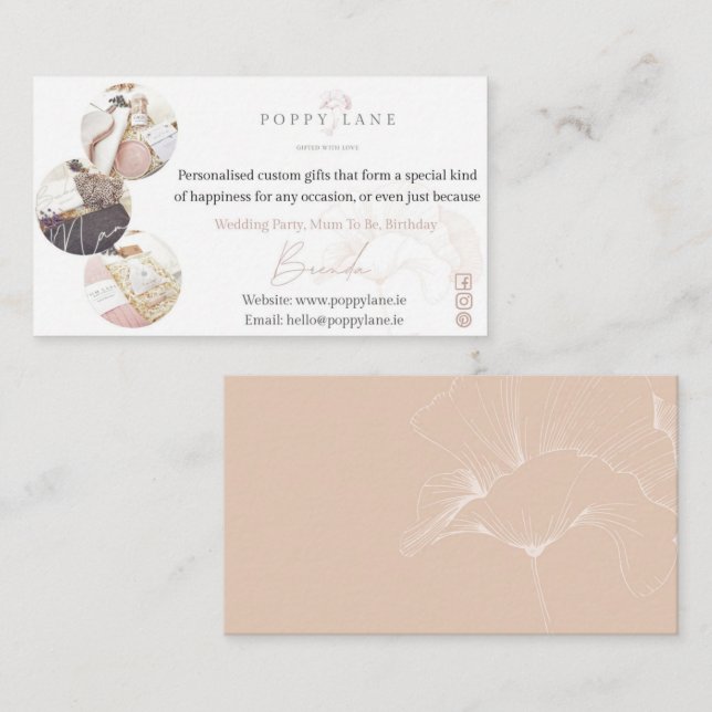 POPPY Pink & Airy Simple Branding Business Card  (Front/Back)