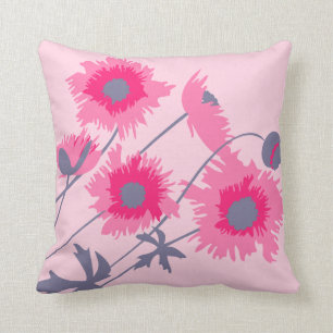 Poppy pink and grey throw pillow