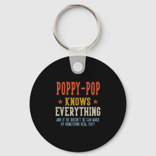 Poppy-pop knows everything father's day retro key ring