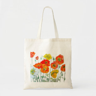 Poppy Poppies Orange Red Watercolor floral Flower Tote Bag