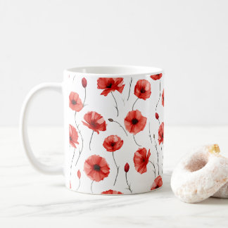 Poppy Pressed Flowers Watercolor-Style Coffee Mug