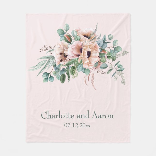 Poppy Radiance Personalised Wedding Fleece Blanket (Front)