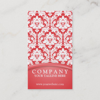 Poppy Red Damask Business Card