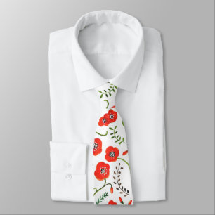 Poppy red floral wedding tie