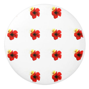 POPPY RED FLOWER PATTERNS CERAMIC KNOB