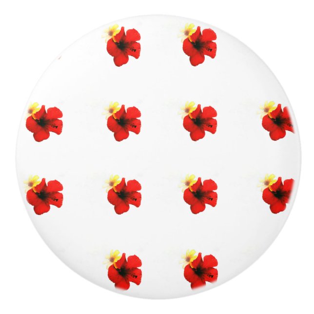 POPPY RED FLOWER PATTERNS CERAMIC KNOB (Front)