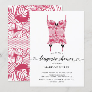 Poppy Red Lace Corset Bridal Lingerie Shower Invitation