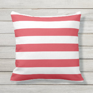 Poppy Red Nautical Stripes Outdoor Pillows