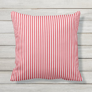 Poppy Red Outdoor Pillows - Oxford Stripe