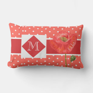 Poppy Red Polka Dot Monogrammed Garden Outdoor Pil Lumbar Cushion