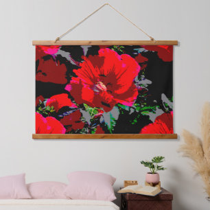 Poppy Red Retro Floral Design Hanging Tapestry