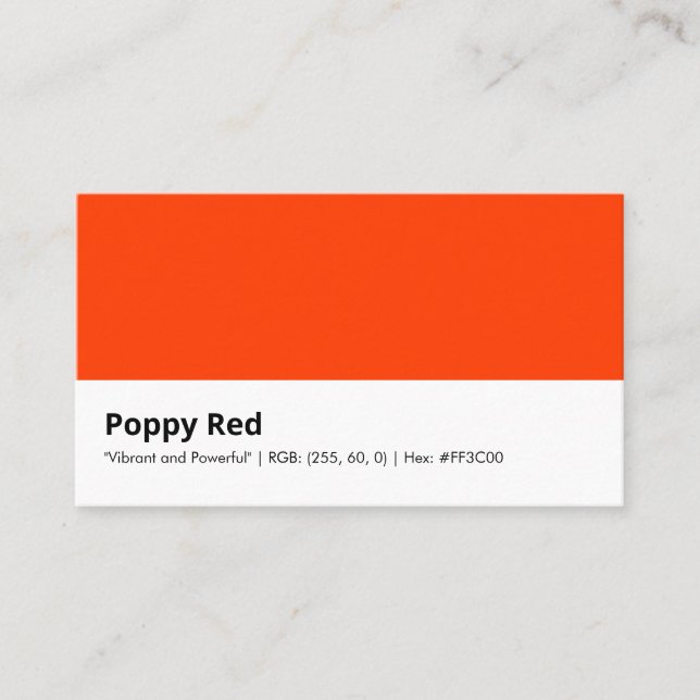 Poppy Red | "Vibrant and Powerful" Colour Business Card (Front)