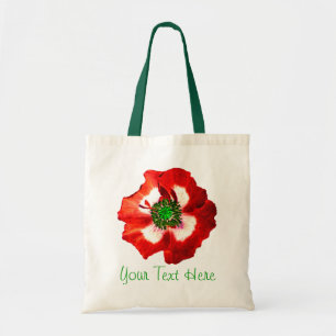 Poppy Red White Green 'Your Text'  tote bag