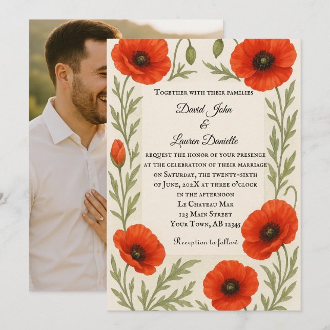Poppy Reverie Photo Wedding Invitation (Front/Back)