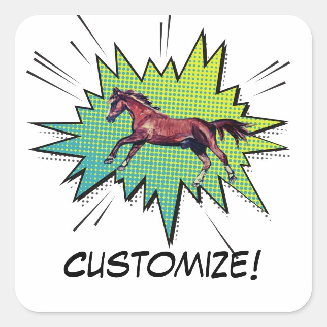 poppy running comic horse square sticker (Front)