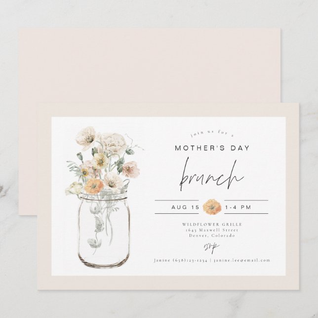 POPPY Rustic Wildflower Mason Jar Mother's Day Invitation (Front/Back)