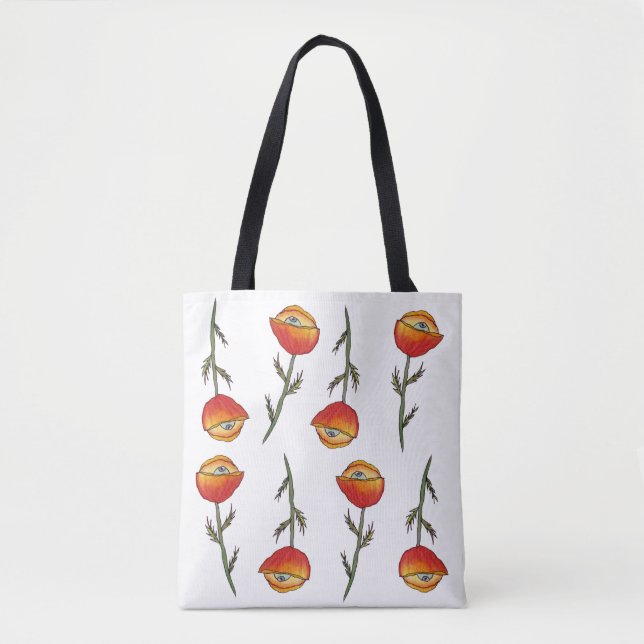 Poppy Sight  Watercolor Floral Art Tote Bag (Front)