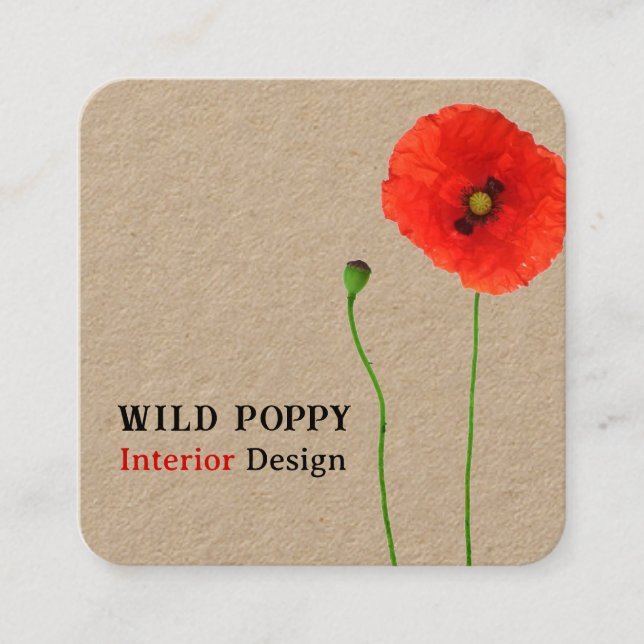 Poppy Simplicity Rustic  Square Business Card (Front)