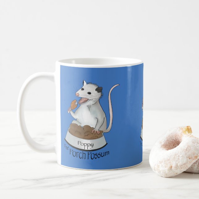 Poppy The Porch Possum Coffee Mug, blue Coffee Mug (With Donut)