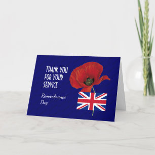 Poppy   UK Veterans   Union Jack   REMEMBRANCE DAY Thank You Card