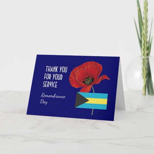 Poppy | Veterans | BAHAMAS Flag | REMEMBRANCE DAY Thank You Card (Front)