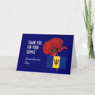 Poppy   Veterans   BARBADOS Flag   REMEMBRANCE DAY Thank You Card