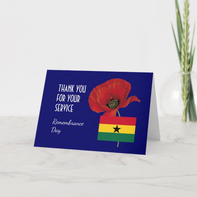 Poppy | Veterans | Ghana Flag | REMEMBRANCE DAY Thank You Card (Front)