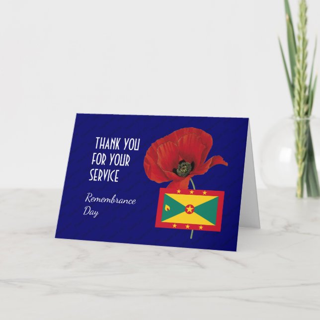 Poppy | Veterans | GRENADA Flag | REMEMBRANCE DAY Thank You Card (Front)